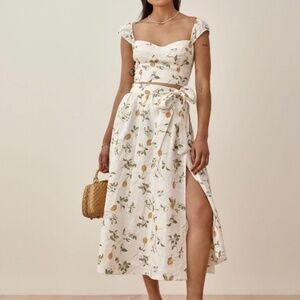 Reformation Clyde two piece linen dress in citron/lemon size 2